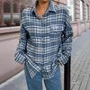 Damen Mode Lässig Frühling Herbst Karomuster Langarm POLO Kragen Blusen Hemden