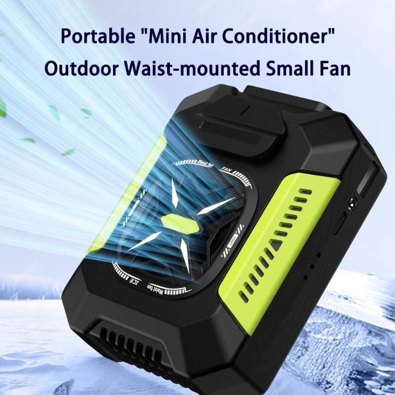 Portable Waist Mounted Cooling Fan Builtin LED Light Carbon Steel Clip with 5000mAh Power Supply for Sports Couriers
