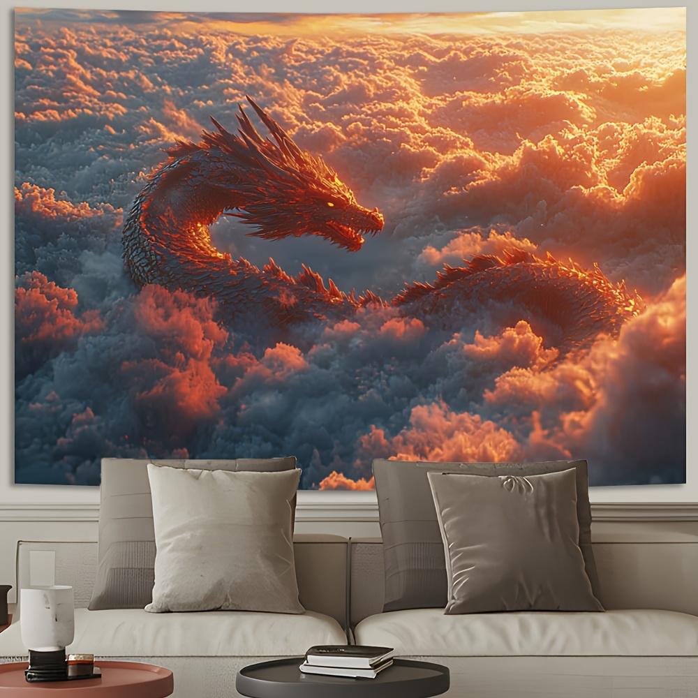 Majestic Dragon in the Clouds Tapestry Perfect for Adding Fantasy and Dramatic Style to Any Room Decor Ideal for Home Use