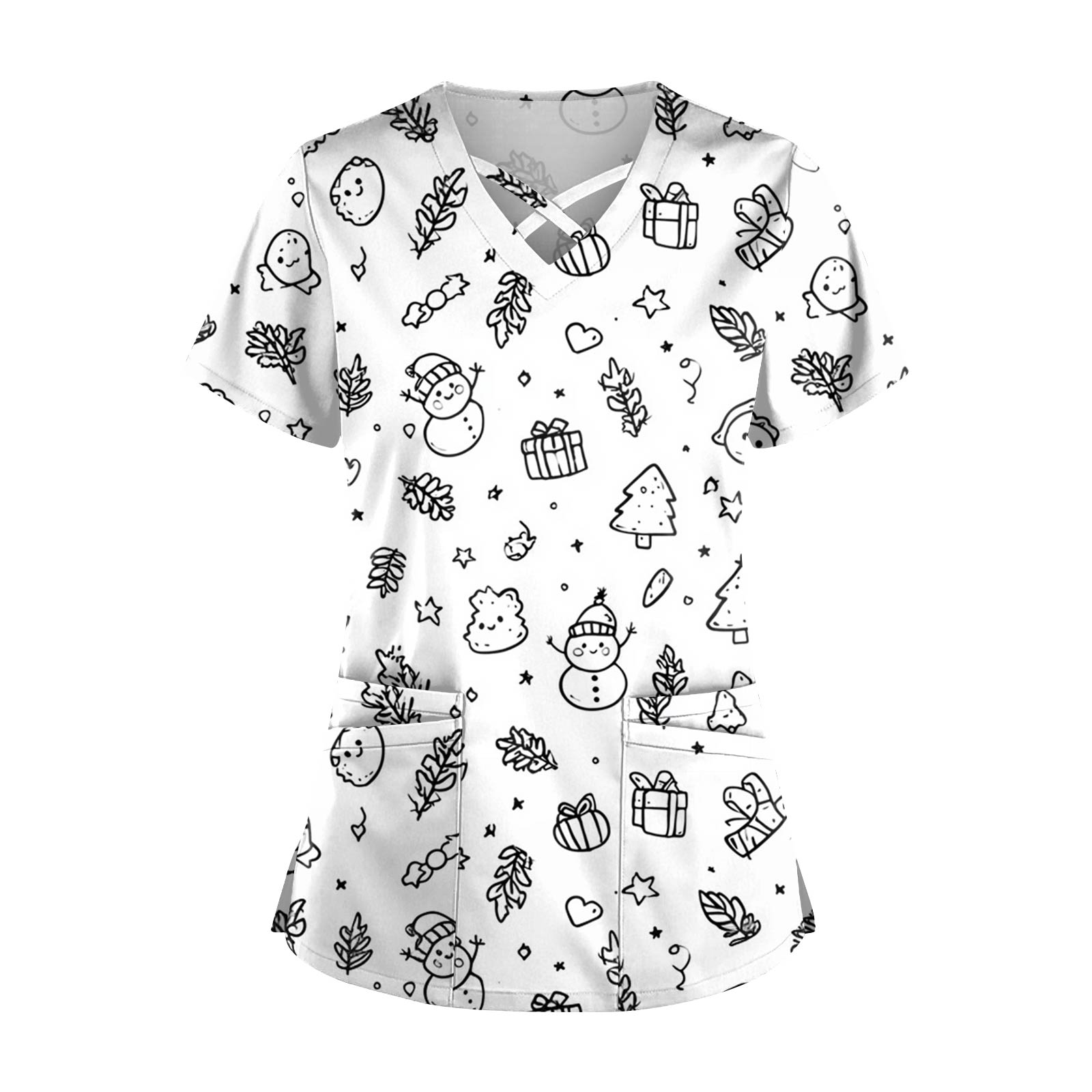 

Женский топ с коротким рукавом, ступенчатым V-образным вырезом, принтом и карманом, быстросохнущий XL белый