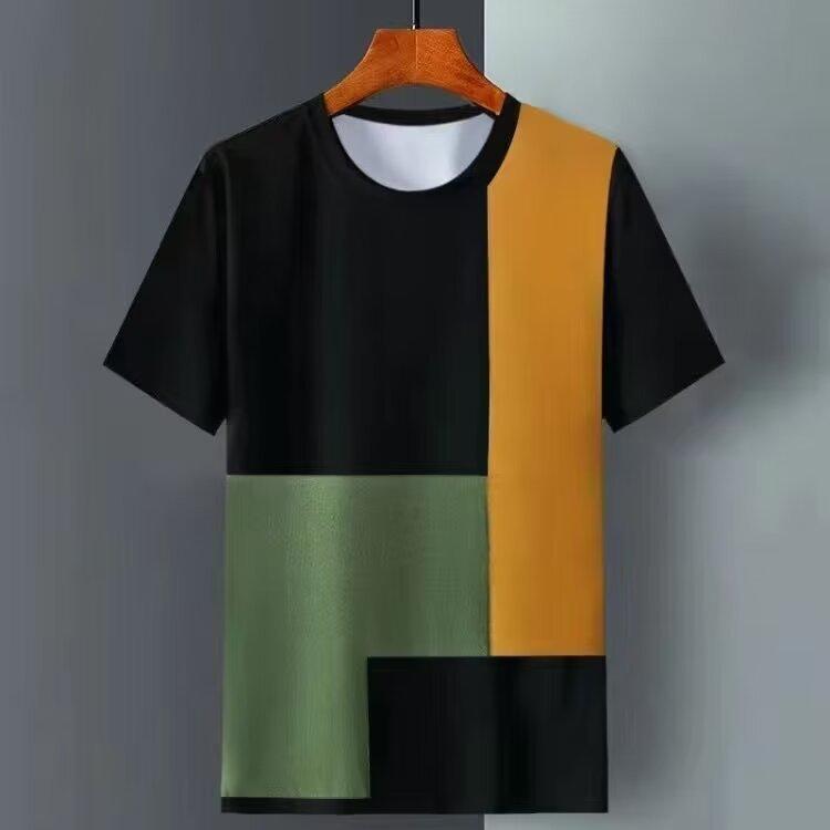 Men s Summer Ice-Silk Short-Sleeve T-Shirt, Plus Size, Checkered Top XS