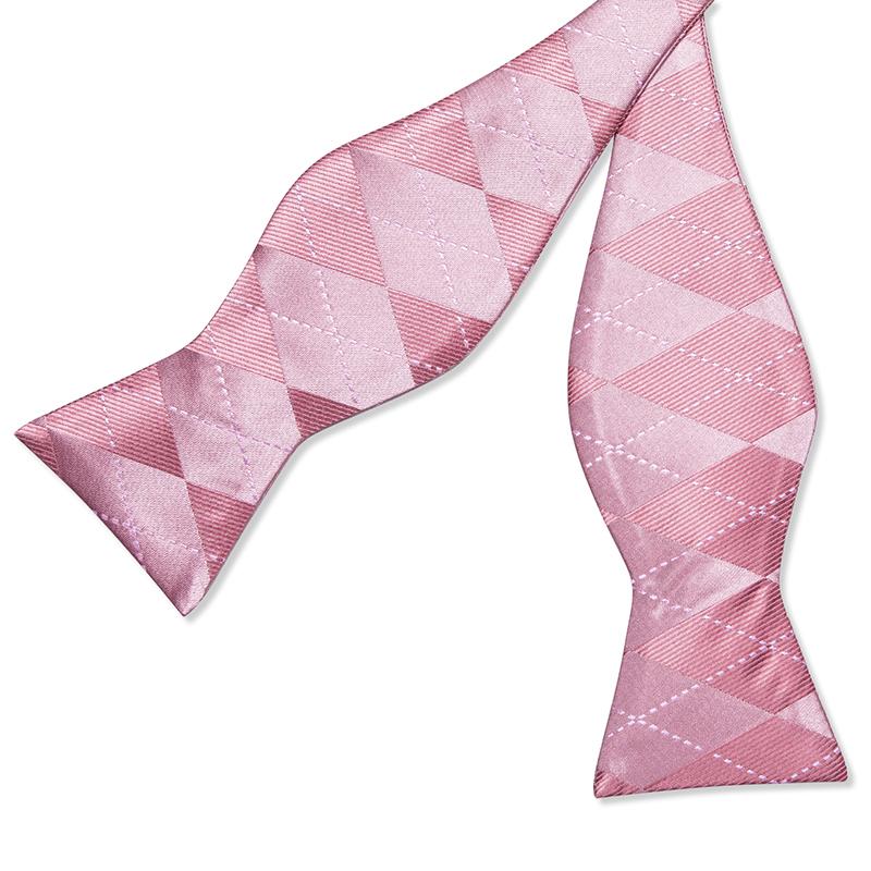 Bowtie for Men Solid Pink Bow Tie Plaid Silk Bowtie Set Handkerchief Cufflinks Checked Bows Self-Tied Tie