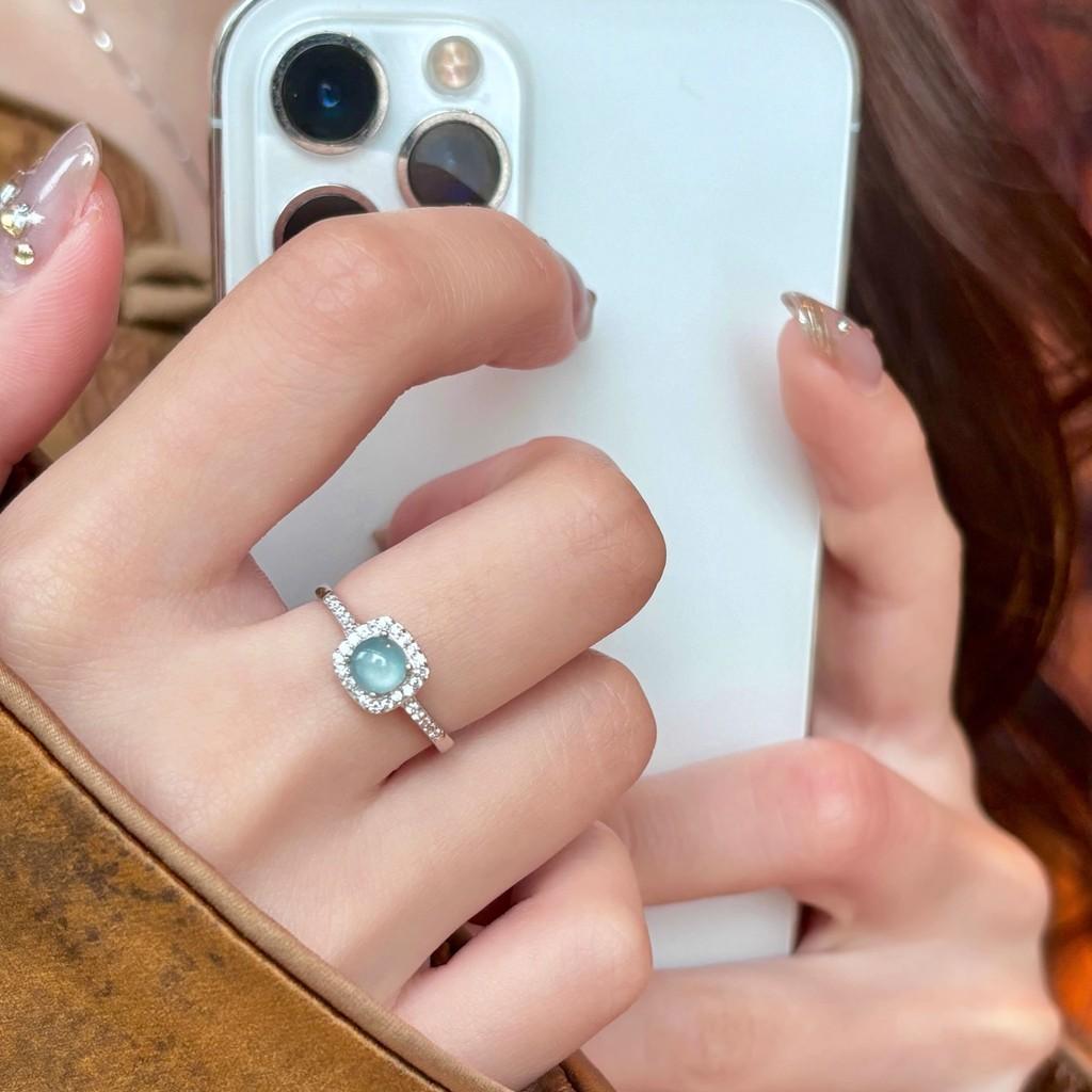 Stunning Natural Blue Jadeite Adjustable Ring In 925 Silver For Women Modern Chic
