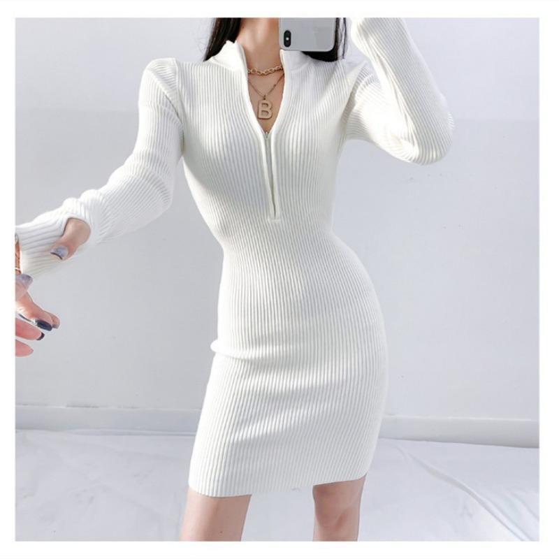 Women's Sexy Spice Semi-turtleneck Hip Wrap Dress Long-sleeved Knitted Little  Dress Sheath Dress