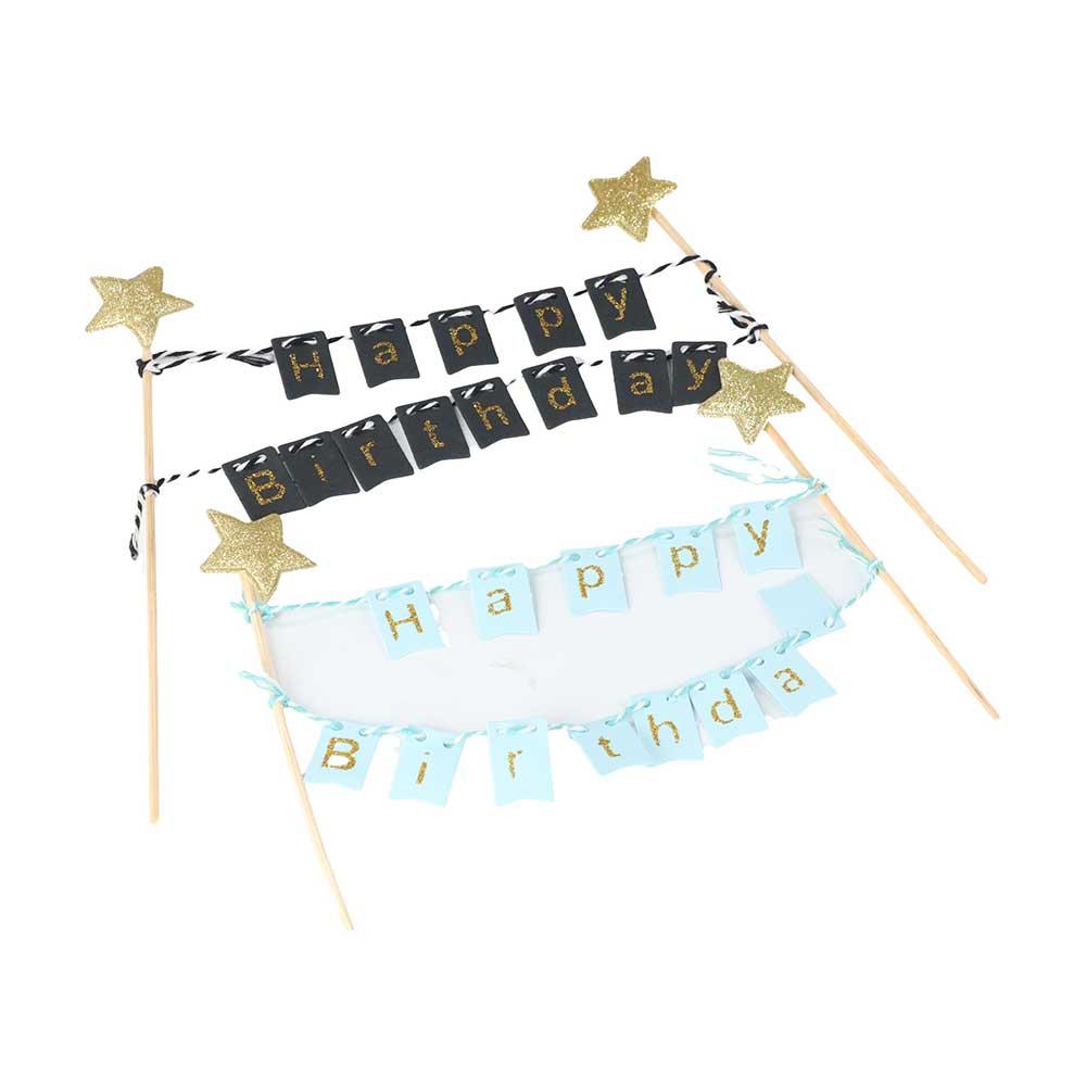 DIY Boys Girls Bunting Gold Stars Banner Party Supplies Cake Flags Cake Topper Baking Decoration