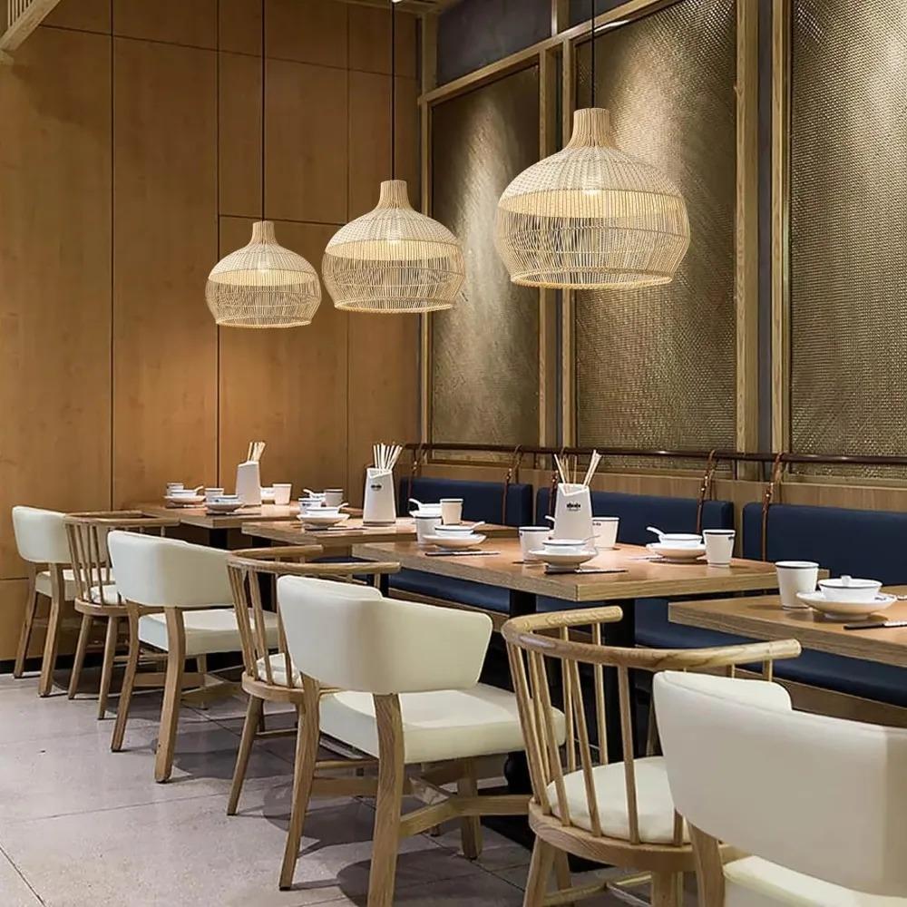 JOYINLLED  Bamboo Ceiling Light White Hand-Woven Boho Hanging Lamp for Dining Living Bedroom Farmhouse Dia.35 E27 LED Chandelier