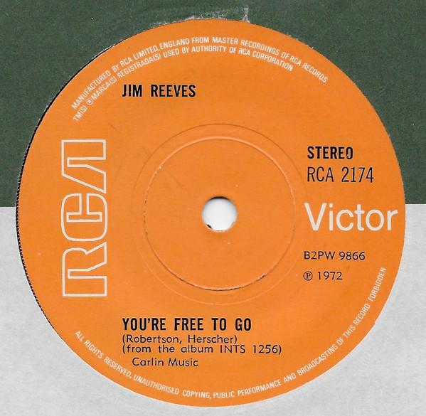 

7inch Record JIM REEVES - You re Free To Go RCA2174 RCA 1972 UK Folk Used