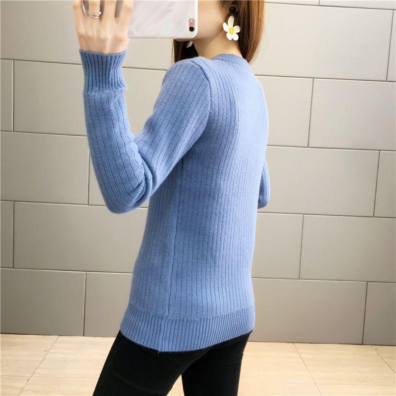 Women Elegant Thicken Velvet Lined Sweater Winter Warm Sueter Fleece Knitted Pullover Slim Round Neck Knitwear
