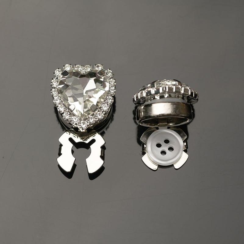 

Women Heart Rhinestone Butter Cover Clothing Decoration Accessories Fits Most Buttons Rhinestone DIY 40x35mm белый