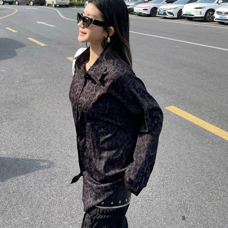 2025 Long Sleeve Leopard Print Women Shirt Plus Size Spring and Summer New Casual Office Blouse Jacket Lapel Loose Simple Coat Women Clothing 3137