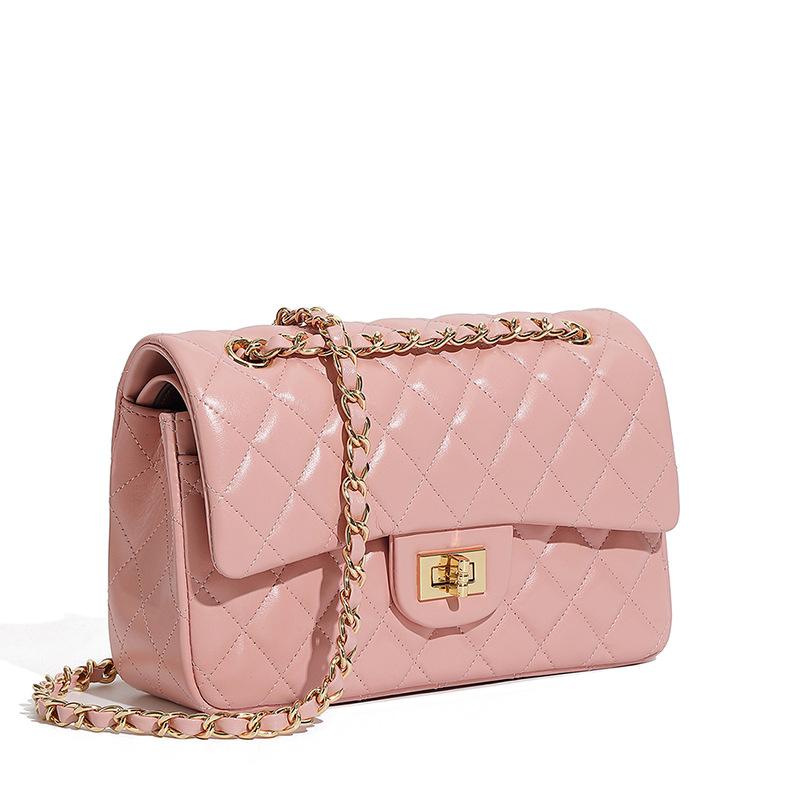 First Layer Cowhide Bag Cowhide Chain Fashion Diamond Bag Shoulder Messenger Women's Bag Genuine Leather Small Square Bag