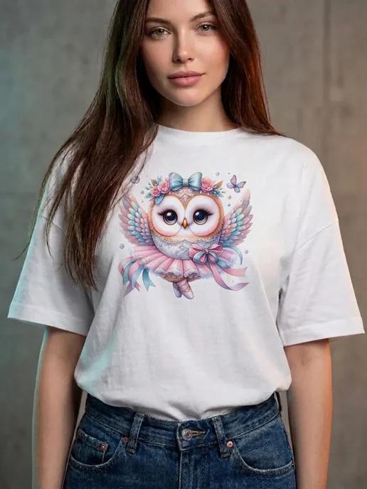 Women s owl T-shirt (ballerina) – summer print 4XL