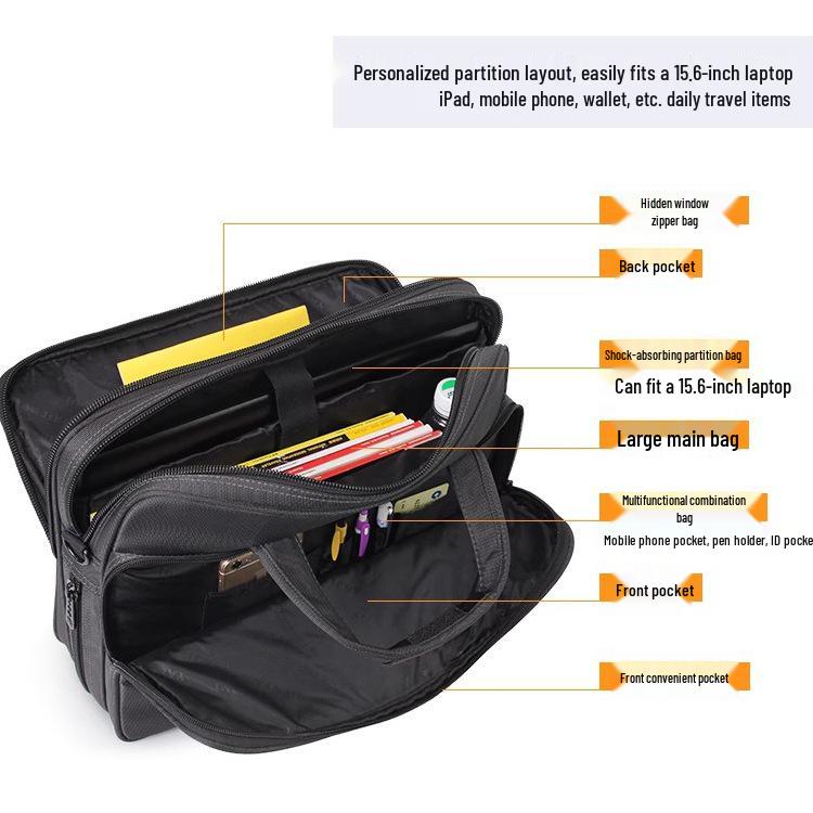 Men's Large Capacity Business Briefcase - Single Shoulder Crossbody Oxford Canvas Laptop Bag for 15.6" Devices.