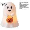 Indoor Outdoor Halloween Accents Cute Ghost Holding Pumpkin Bucket Table Lamp, Spooky Bedside Decorative Figurine for Party Small LED Night