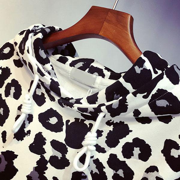 WTEMPO Dámské jarní podzimní kabáty s dlouhým rukávem s leopardím potiskem, velká velikost, volný střih, streetwearové krátké bundy s kapucí