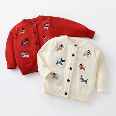 Kinder Strickjacke im koreanischen Stil - Baumwolle, Pillingfrei, Rot/Beige, Jungen & Mädchen, Warm, Herbst/Winter.