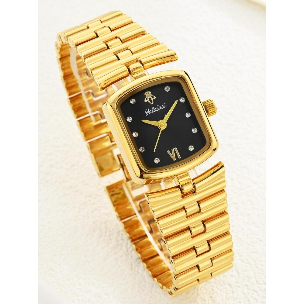 Luxury Ladies Fashion Quartz Watch Simple Scale Square Dial Gold Plated Women Watches Business Stainless Steel Clock