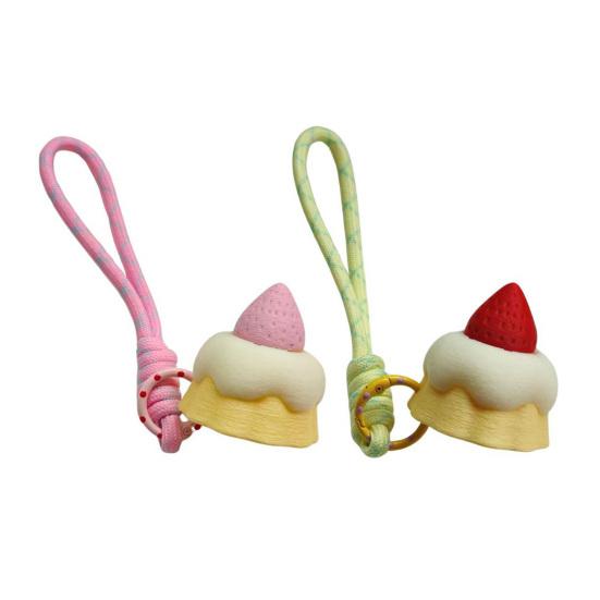 Schlüsselanhänger Anhänger 3D-Druck Erdbeerkuchen-Design Dekompression Klicker Spielzeug mit Lanyard Leichtes Mini Stressabbau Taschenanhänger