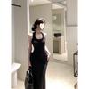 Black u-neck sleeveless I-shaped vest dress women's summer spice girl waist slim skirt temperament hip-wrapped long dress