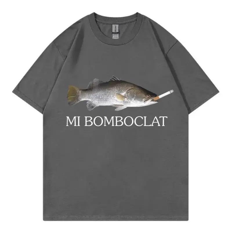 Funny Mi Bomboclat Fish Meme Short Sleeved T-shirt for Male and Female College Students Couple Outfit Pure Cotton TEE