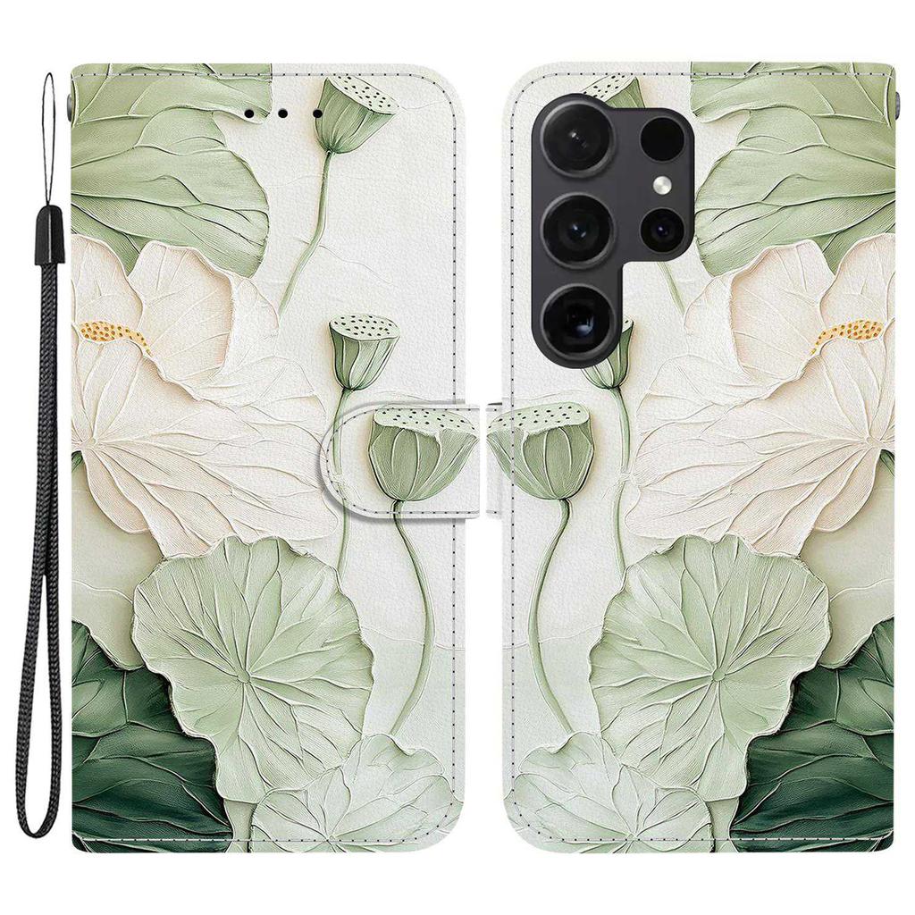 Für Samsung Galaxy S25 Ultra Brieftasche Hülle Musterdruck Leder Ständer Handyhülle mit Riemen