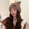 New Cute Bear Ears Wool Hat Women'S Winter Warm Knitted Hat Solid Color Versatile Cold Protection Ear Protection Pullover Hat