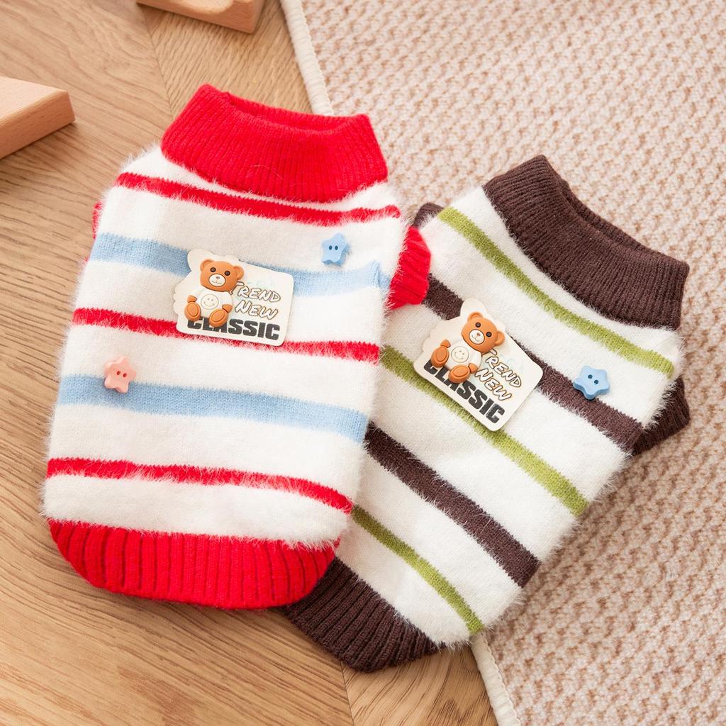 Cozy Striped Faux Mink Sweater for Small/Medium Dogs & Cats - Autumn/Winter Pet Apparel