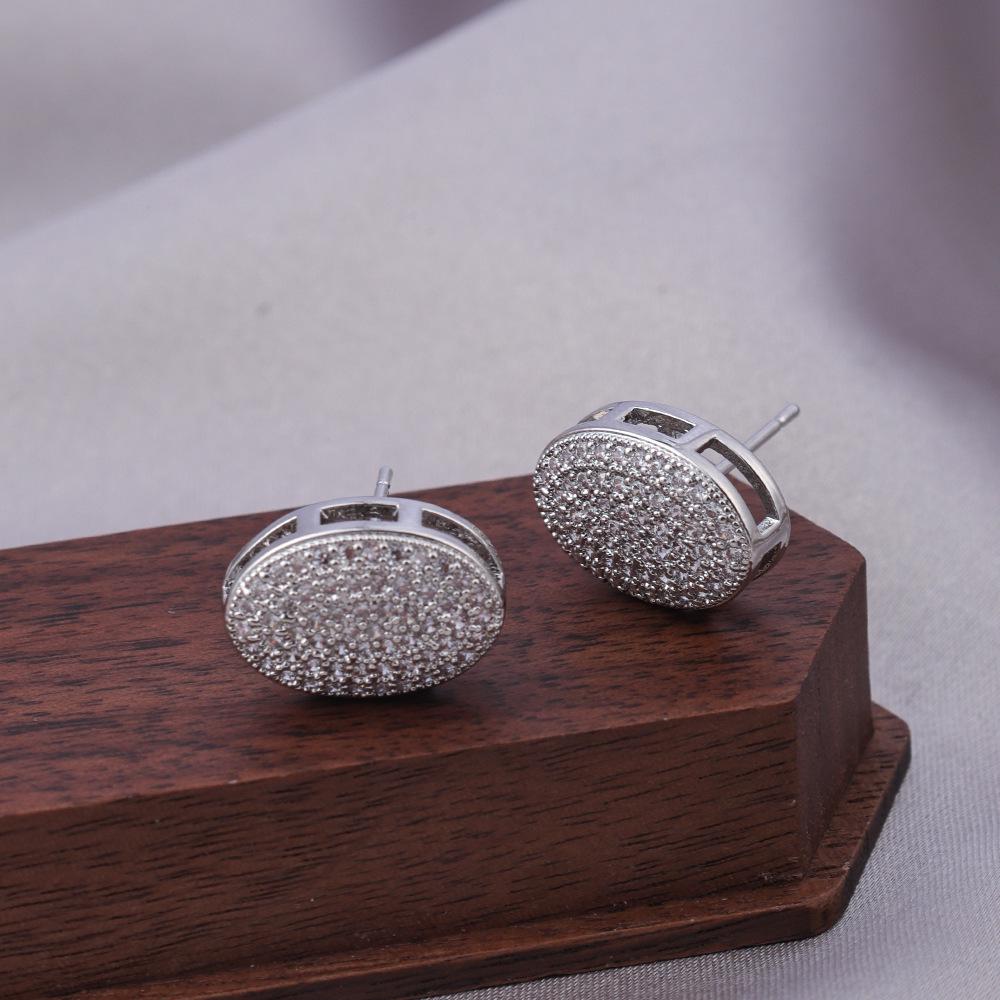 French Luxury Full Diamond Stud Earrings - Simple & Elegant Korean Style for Daily Wear