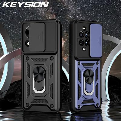 KEYSION Shockproof Case for Huawei Nova 13 Pro Silicone+PC Slide Camera Lens Protection Ring Stand Phone Cover for Huawei Nova13