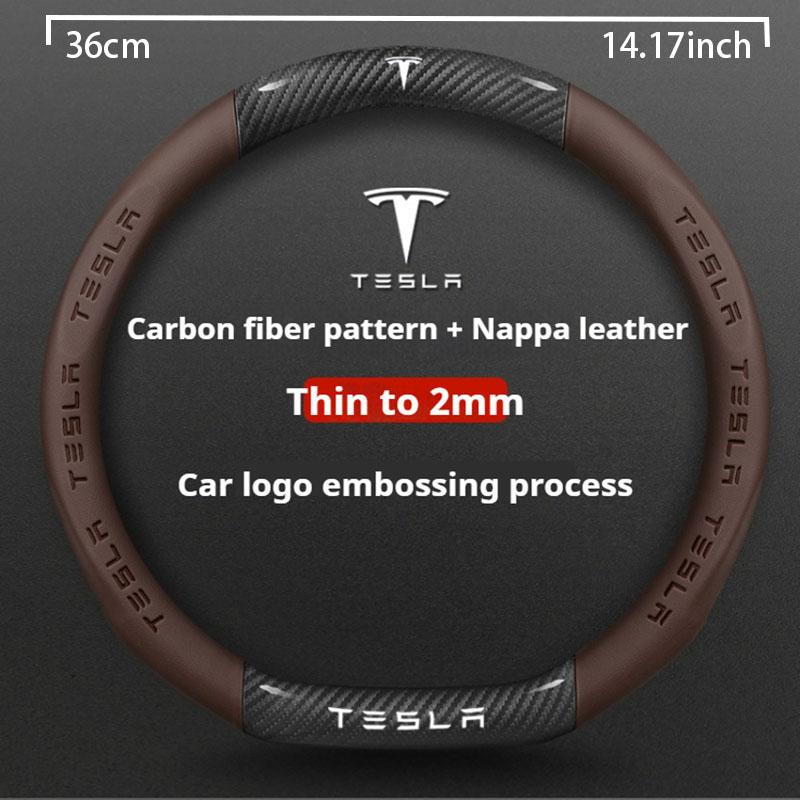 Car Carbon Fiber Leather Anti-Slip Steering Wheel Cover For Tesla Cybertruck Beast Roadster Model 3 Model Y Model S Model X