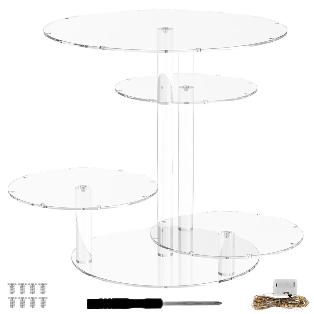 4-Tier Acrylic Cake Stand With LED Light Dessert Cupcake Tray Glow Showcase Holder For Weddings Birthday Party Decoration