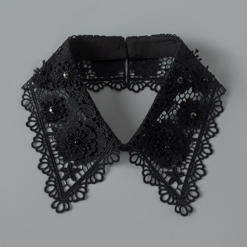 Lace Fake Collar Shirt Women White Black Lapel False Collars Woman Beading Removable Detachable Collar Neckline Faux Col