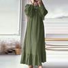Women Dress Round Neck Puff Long Sleeve Loose Fit Maxi Dress with Layered Ruffle Hem Puff Sleeves Holiday Wear