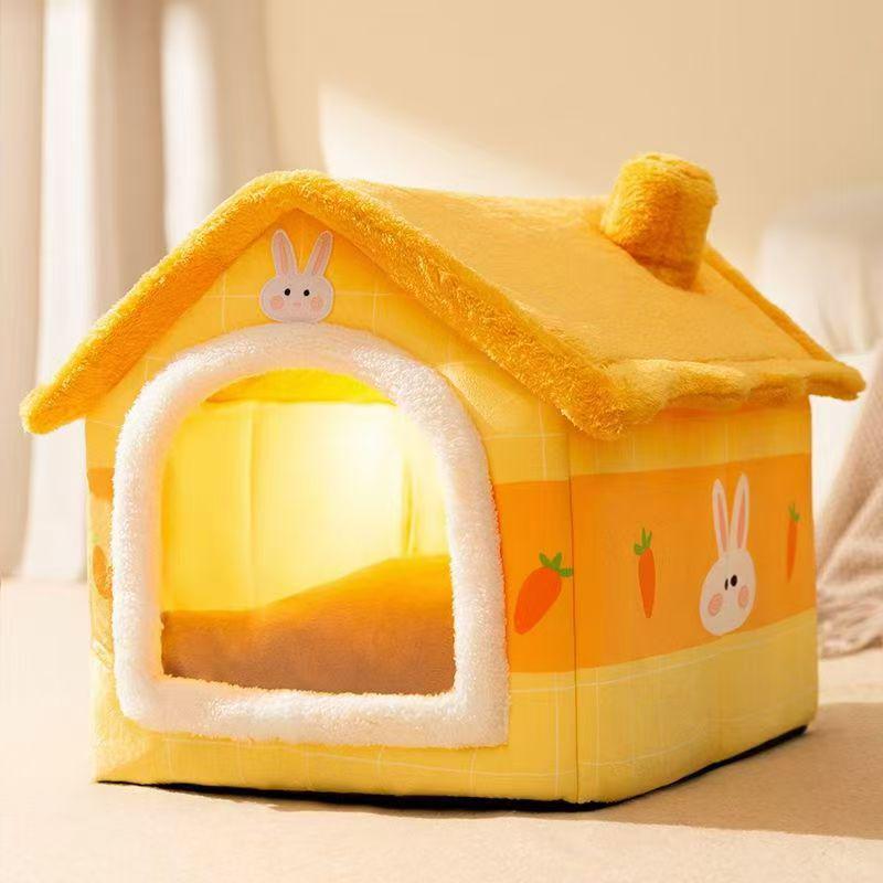 Cozy Four Seasons Pet Bed: Warm Plush Enclosed Tent for Dogs & Cats