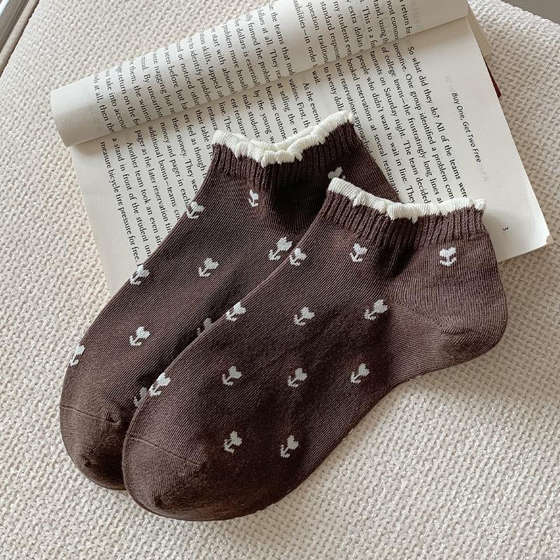 

Женские летние тонкие милые носки-лодочки с цветочным рисунком, бесшовные, не сползающие 1 pair темный кофе