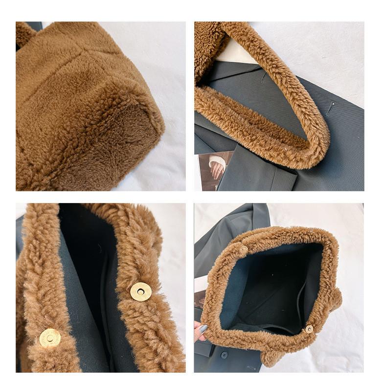 IELGY Autumn Winter Particle Lamb Wool Tote Bag Large Capacity Portable One-Shoulder Wool Bag
