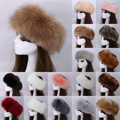 Winter Thick Furry Hairband Fluffy Russian Faux Fur Women Girl Fur Headband Hat Winter Outdoor Earwarmer Ski Hats