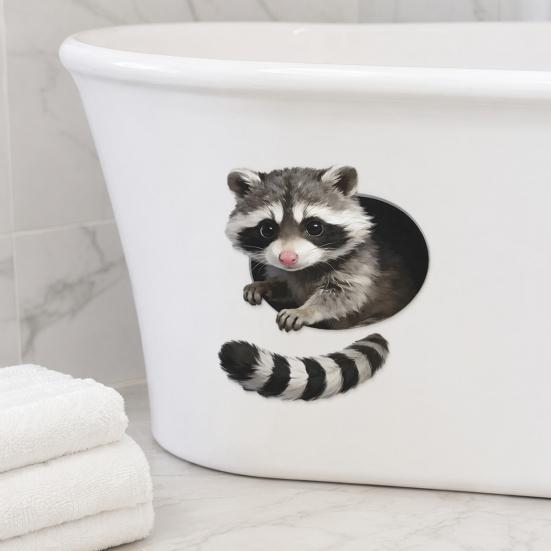 Yousheng Creative 3D Peeking Raccoon Toilet Stickers, Self-Adhesive Toilet Seat Sticker, Waterproof PVC Water Tank Sticker, Peel And Stick Raccoon