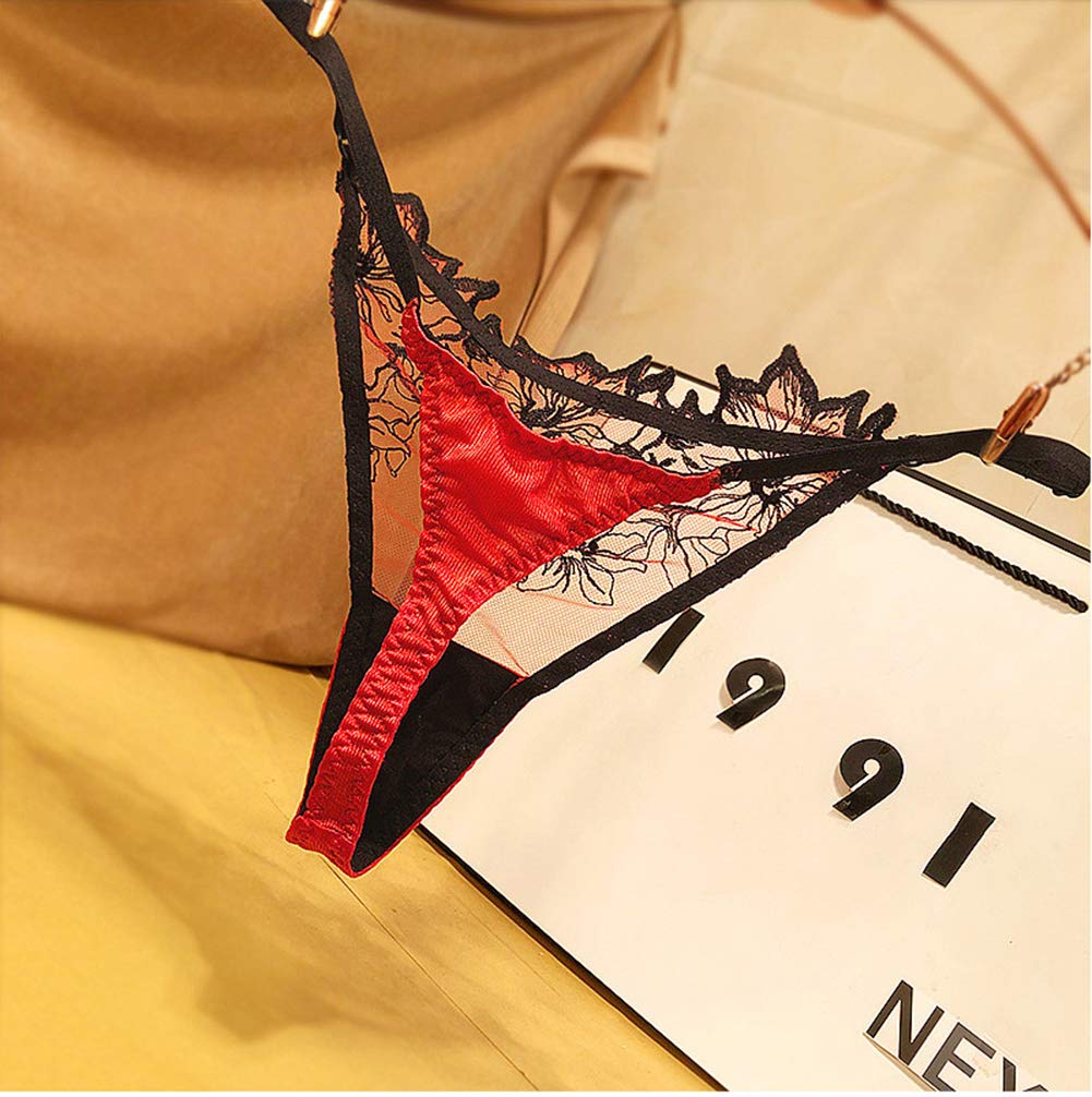 Ksila Sexy Underwear with Jelly and Lace Women's T-Back Panties, Lines, Thongs, Lace, (Free Size, Red)