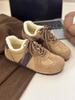 Round Head Retro Versatile Moral Training Shoes Women's Winter Velvet Flat-bottomed Warm Lace-up Cotton Shoes Fashion Casual Shoes
