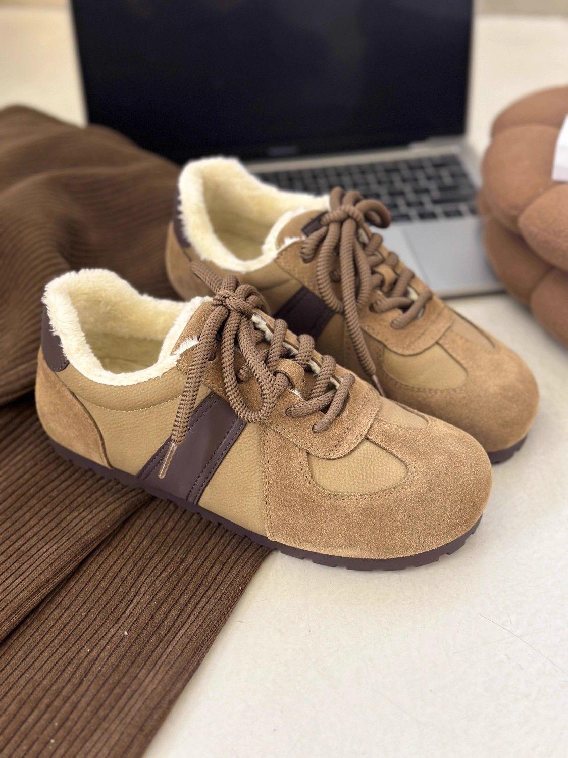 

Round head retro versatile moral training shoes women s winter velvet flat-bottomed warm lace-up cotton shoes fashion casual shoes 40 хаки