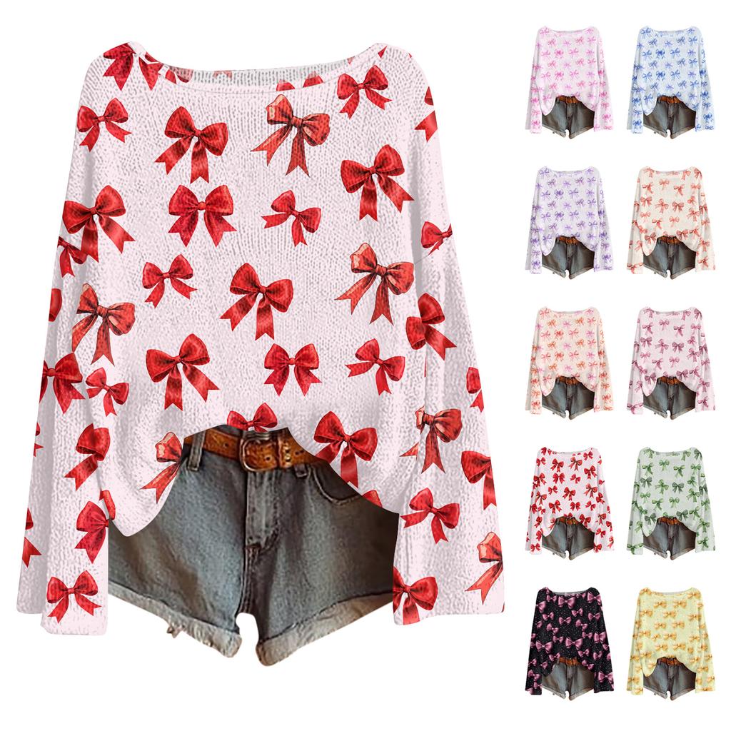 Womens  Fall Sweaters Long Sleeve Print Tops Pullover Sweaters Loose Dressy Casual Basic Clothes