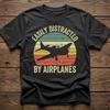 Easily Distracted By Airplanes Retro Airplane Shirt Pilot Gifts for Unisexs Clothing Unisexs Summmer Vintage Aviation Gift T Shirt