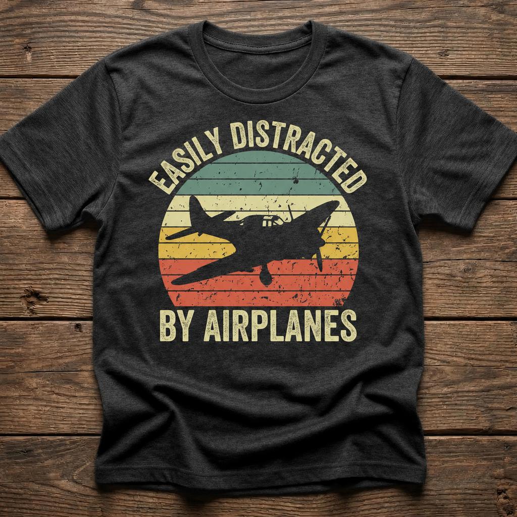 Easily Distracted By Airplanes Retro Airplane Shirt Pilot Gifts for Unisexs Clothing Unisexs Summmer Vintage Aviation Gift T Shirt