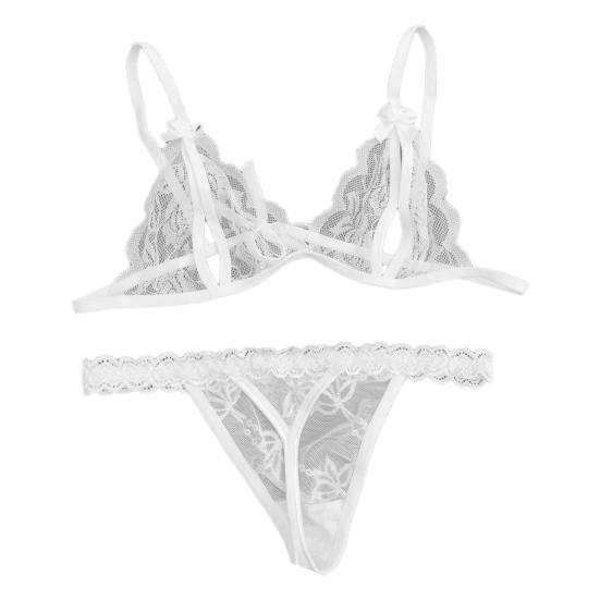 

2 шт./комплект женский бюстгальтер комплект нижнего белья прозрачный кружево цветочная вышивка стразы буквы бант белый