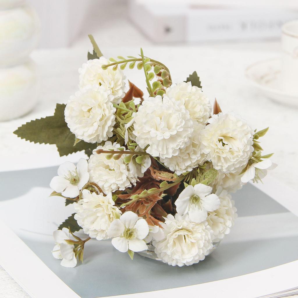 Bouquet di Fiori Artificiali Rosa e Viola, Garofano e Ortensia Finti in Seta per Decorazioni Casa e Matrimonio
