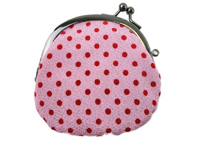 (0218) Uni Seni, Made In Japan, Futago Chirimen, Japanese Pattern, 2.5-inch Clasp Mini Wallet [Polka DotsPink]