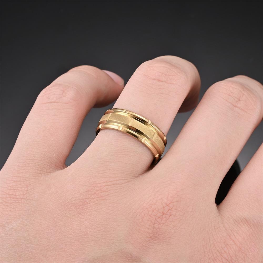 8MM Fashion Matte Groove Men's Stainless Steel Rings for Women Wedding Band Jewelry Gold Color Unique Party Ring Accessories