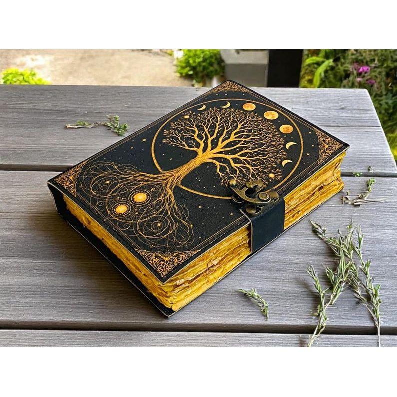 Handmade Tree of Life Leather Journal | Pagan Grimoire, Book of Shadows 7 x 5 inch