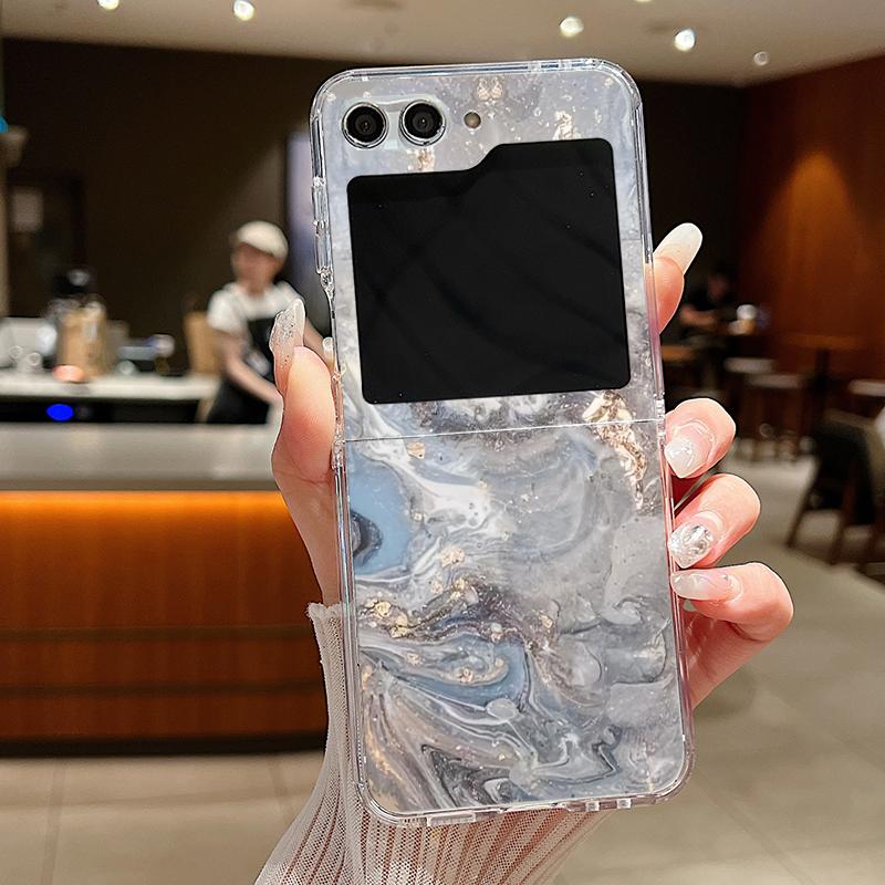 For Samsung Galaxy Z Flip 7 6 5 4 3 Case Watercolor Marble Pattern Hard Clear Folding Cover For Samsung Z Flip6 Flip5 Flip7